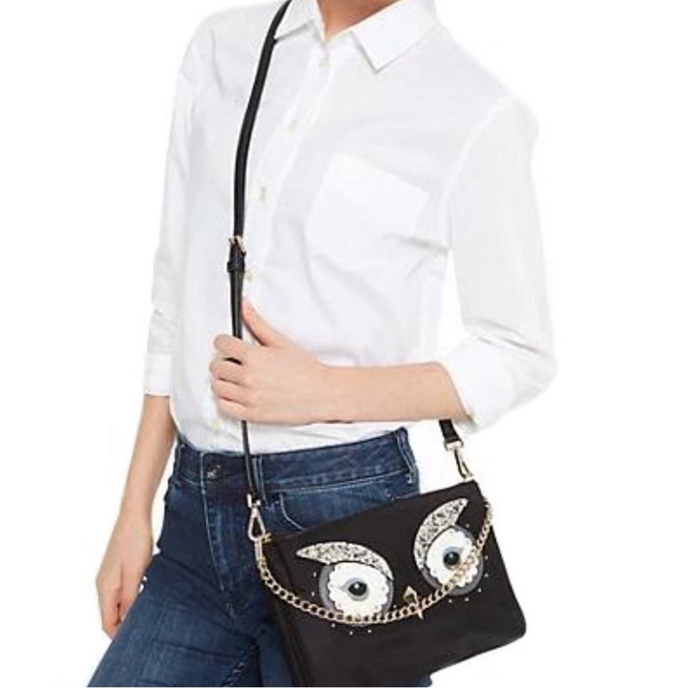 Kate Spade Star Bright Owl Madelyne Handbag Crossbody Black Nylon NWT